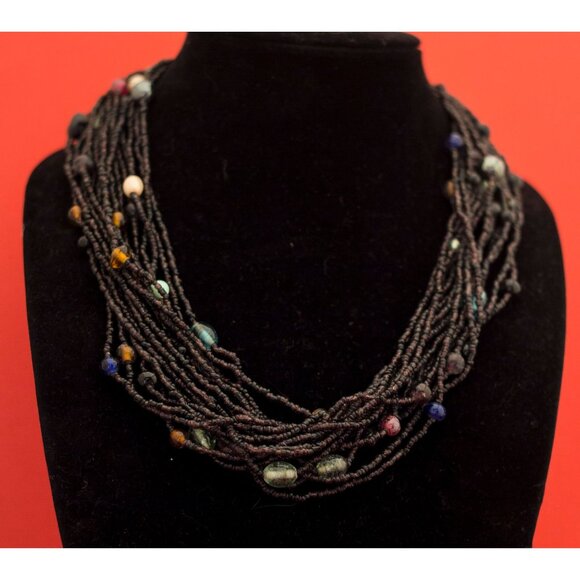 Vintage Black Beaded Many Strands Long Boho 23 Inch - F6 - Picture 2 of 4